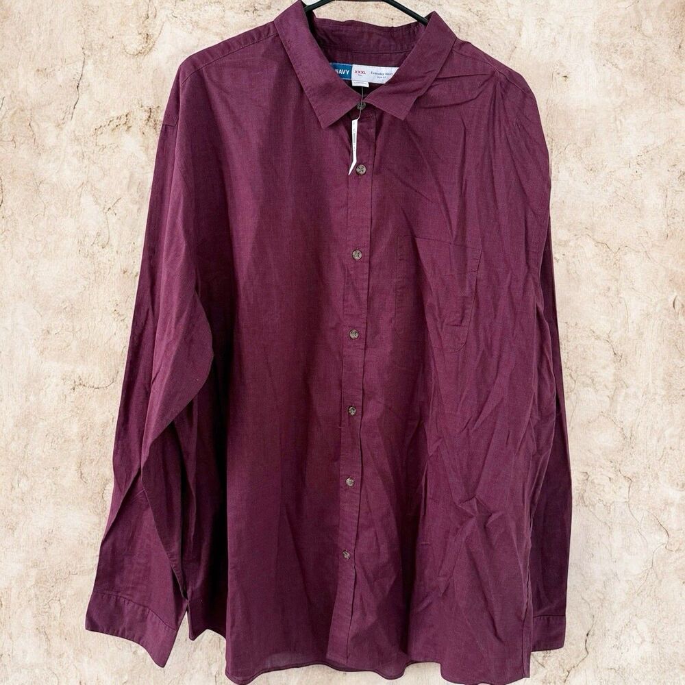 Old Navy Slim Fit Everyday Shirt Button Up Long Sleeve Maroon Burgundy Red 3XLT